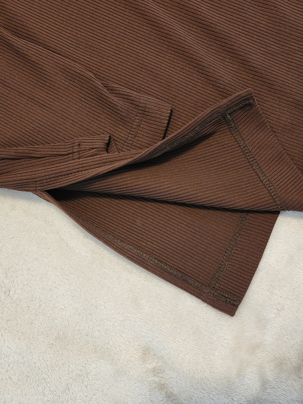Relaxed Ribbed Button-Front Long Brown Top Dress Loungewear Size 42 - Picture 8 of 13
